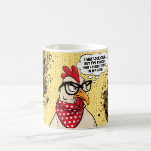 Cute Cartoon Chicken, Colorful Floral. Farm Animal Coffee Mug