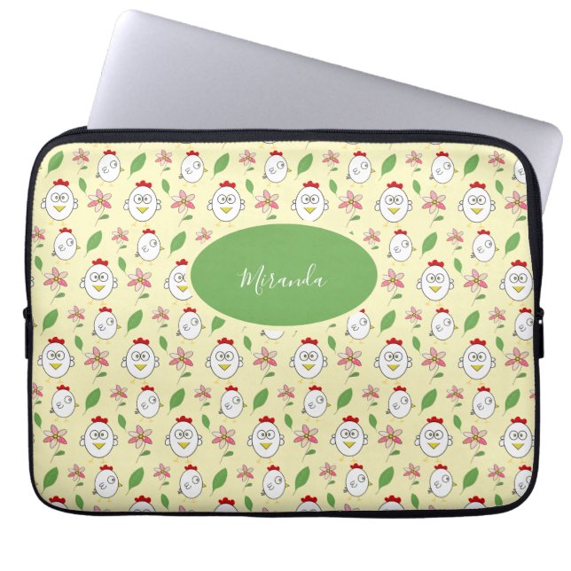 Cute Cartoon Chicken Illustration Laptop Sleeve (Front)