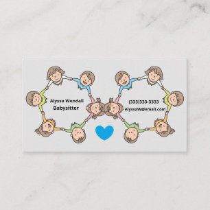 Cute Cartoon Children Playing in Circle Babysitter Business Card