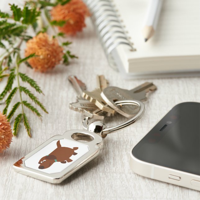Cute Cartoon Chocolate Labrador Metal Keychain (Side)