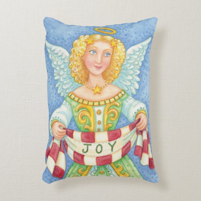 Cute Cartoon Christmas Angel Halo with Joy Banner Decorative Cushion (Front(Vertical))