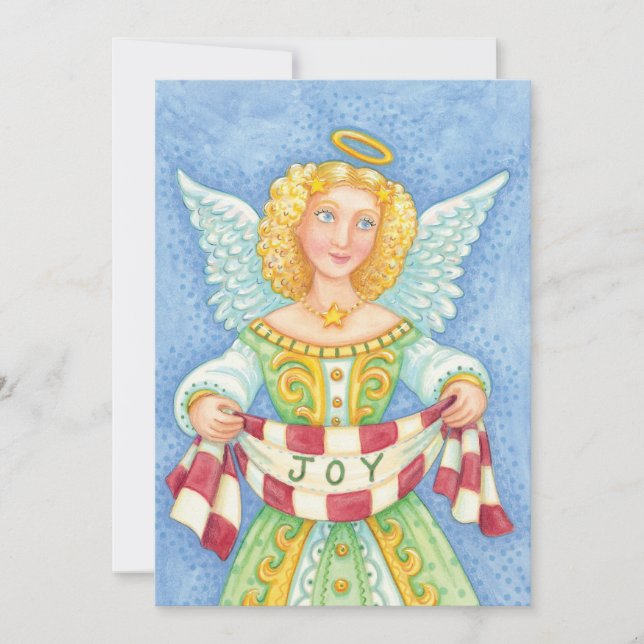 Cute Cartoon Christmas Angel Halo with Joy Banner Invitation (Front)