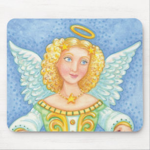 Cute Cartoon Christmas Angel Halo with Joy Banner Mouse Mat