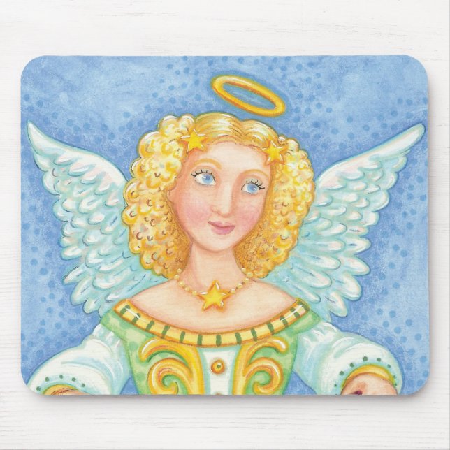 Cute Cartoon Christmas Angel Halo with Joy Banner Mouse Mat (Front)