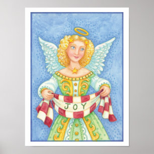 Cute Cartoon Christmas Angel Halo with Joy Banner Poster