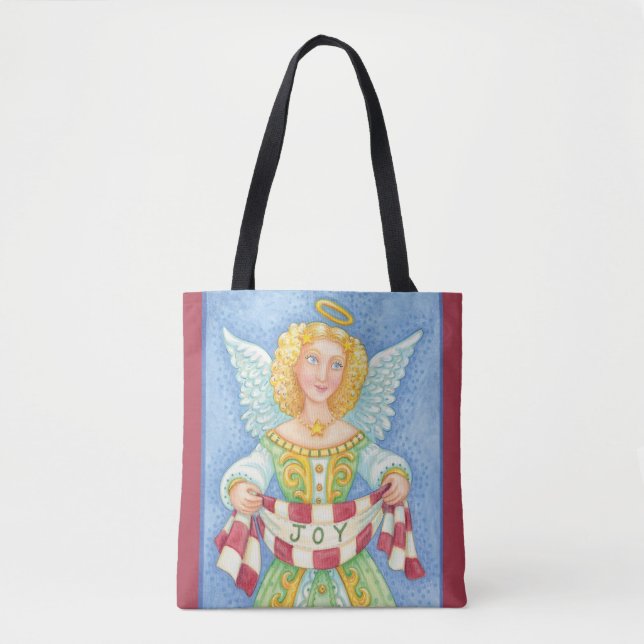 Cute Cartoon Christmas Angel Halo with Joy Banner Tote Bag (Front)