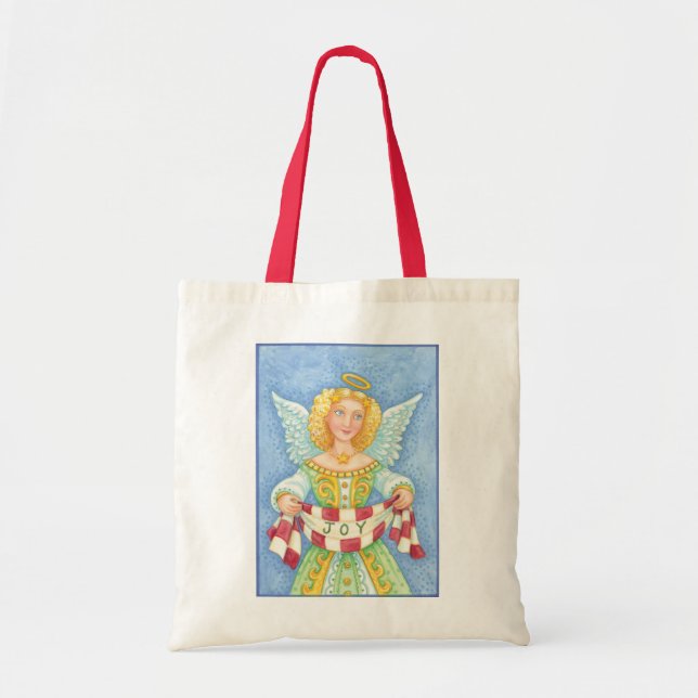 Cute Cartoon Christmas Angel Halo with Joy Banner Tote Bag (Front)
