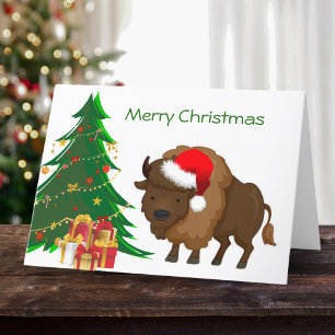 Cute Cartoon Christmas Buffalo Holiday Card