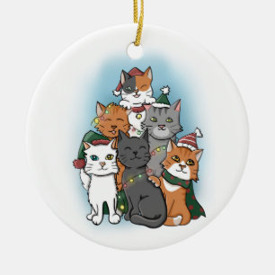 Cute Cartoon Christmas Cat Pile  Ceramic Tree Decoration