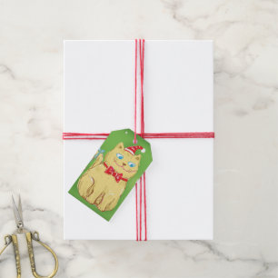 Cute Cartoon Christmas Cat with Santa Hat Gift Tags