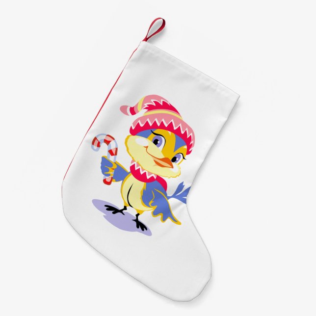 Cute Cartoon Christmas Chick Small Christmas Stocking (Front (Hanging))