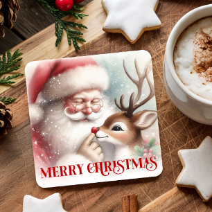 Cute Cartoon Christmas Coasters Santa and Rudolph