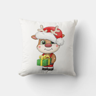 Cute cartoon Christmas deer. Cushion