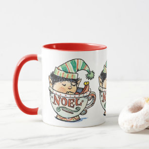 Cute Cartoon Christmas Elf Sleeping in a Tea Cup