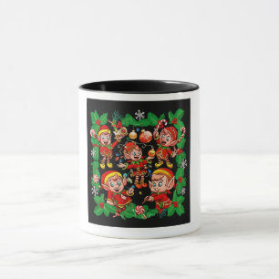 Cute Cartoon Christmas Elves Festive Holiday Mug