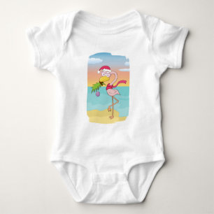 Cute cartoon Christmas flamingo on the beach Baby Bodysuit