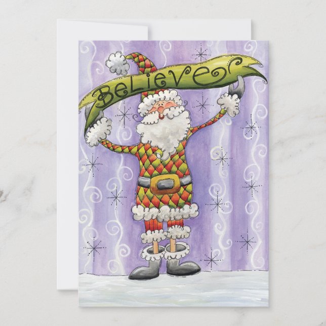 Cute Cartoon Christmas, I Believe in Santa Claus Holiday Card (Front)