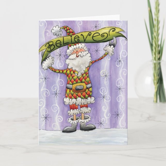 Cute Cartoon Christmas, I Believe in Santa Claus Holiday Card (Front)