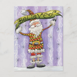 Cute Cartoon Christmas, I Believe in Santa Claus Holiday Postcard