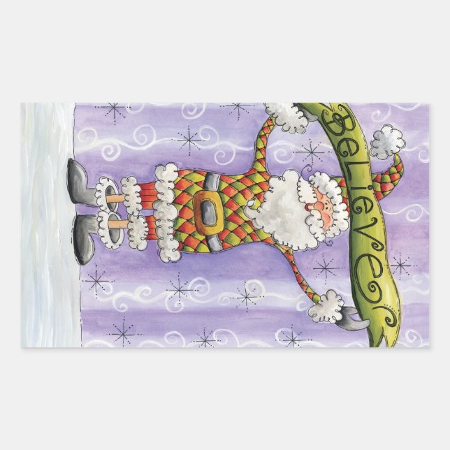 Cute Cartoon Christmas, I Believe in Santa Claus Rectangular Sticker (Front)