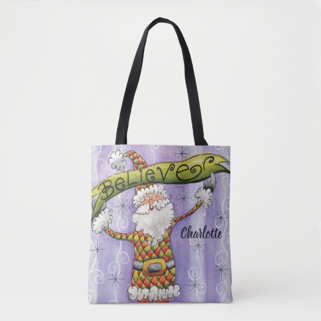 Cute Cartoon Christmas, I Believe in Santa Claus Tote Bag (Front)