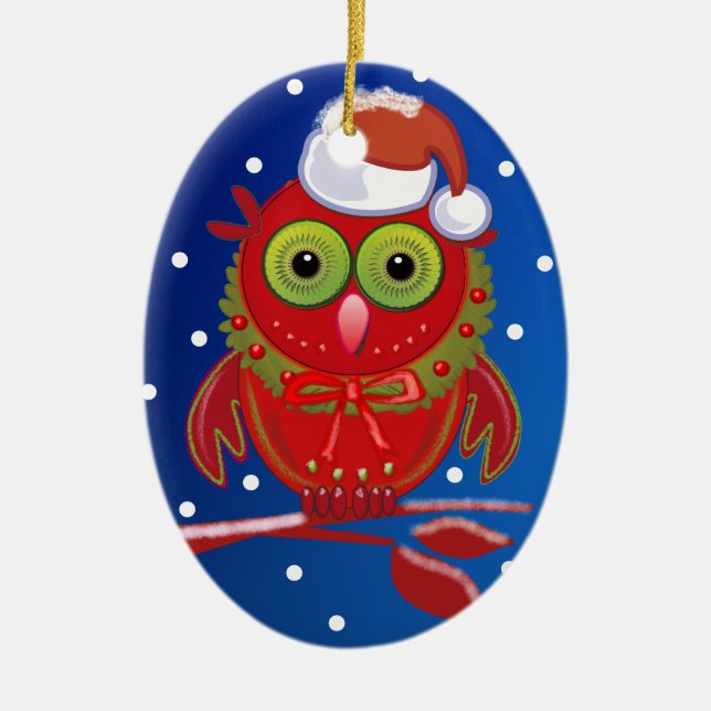 Cute cartoon Christmas ornament with Santa Owl (Front)