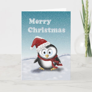 Cute Cartoon Christmas Penguin Holiday Card
