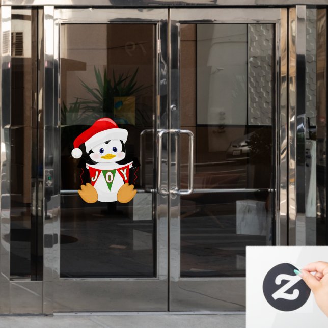 Cute Cartoon Christmas Penguin Window Cling (Office Door)