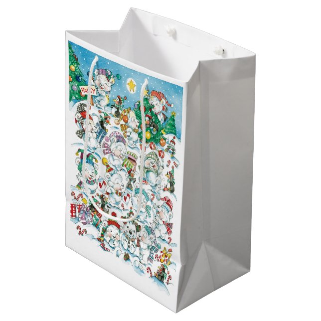 Cute Cartoon Christmas Polar Bear Penguin Party Medium Gift Bag (Front Angled)