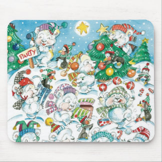 Cute Cartoon Christmas Polar Bear Penguin Party Mouse Mat