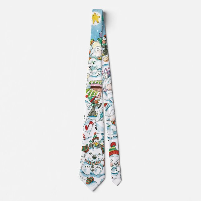 Cute Cartoon Christmas Polar Bear Penguin Party Tie (Front)