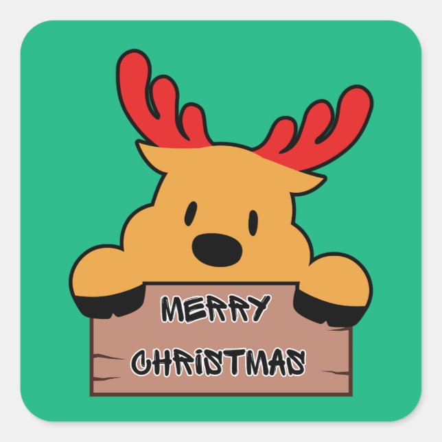 Cute Cartoon Christmas Reindeer  Square Sticker (Front)