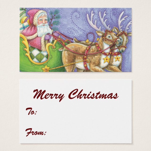 Cute Cartoon Christmas Santa Claus Sleigh Reindeer (Front & Back)