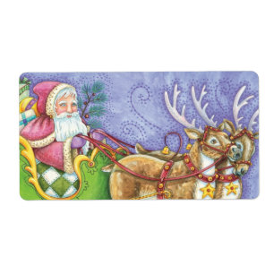 Cute Cartoon Christmas Santa Claus Sleigh Reindeer