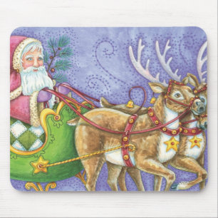 Cute Cartoon Christmas Santa Claus Sleigh Reindeer Mouse Mat