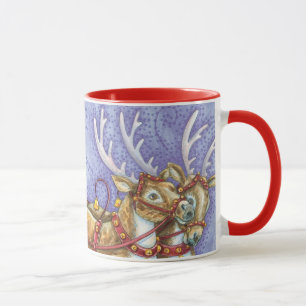 Cute Cartoon Christmas Santa Claus Sleigh Reindeer Mug