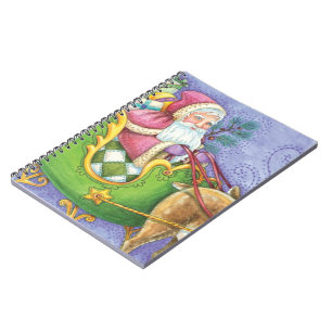 Cute Cartoon Christmas Santa Claus Sleigh Reindeer Notebook
