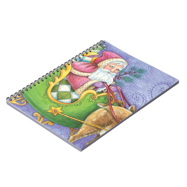 Cute Cartoon Christmas Santa Claus Sleigh Reindeer Notebook (Left Side)