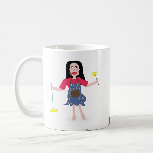 cute cartoon cleaning lady big face mug (Left)