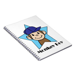 Cute Cartoon Clip Art Happy Monkey in Star w Hat Notebook
