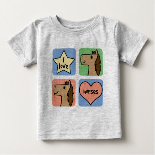 Cute Cartoon Clip Art I Love Horses Baby T-Shirt