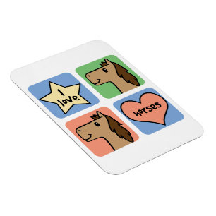 Cute Cartoon Clip Art I Love Horses Magnet