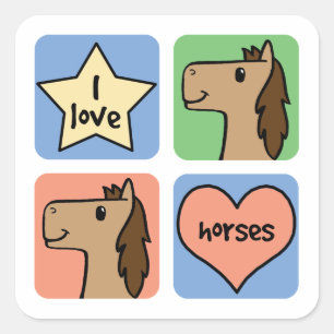 Cute Cartoon Clip Art I Love Horses Square Sticker