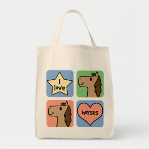 Cute Cartoon Clip Art I Love Horses Tote Bag