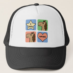 Cute Cartoon Clip Art I Love Horses Trucker Hat