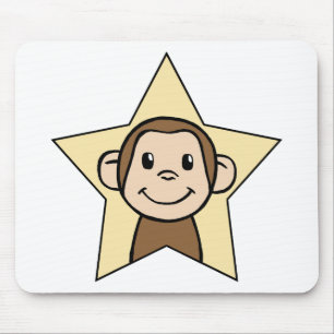 Cute Cartoon Clip Art Monkey with Grin Smile Star Mouse Mat