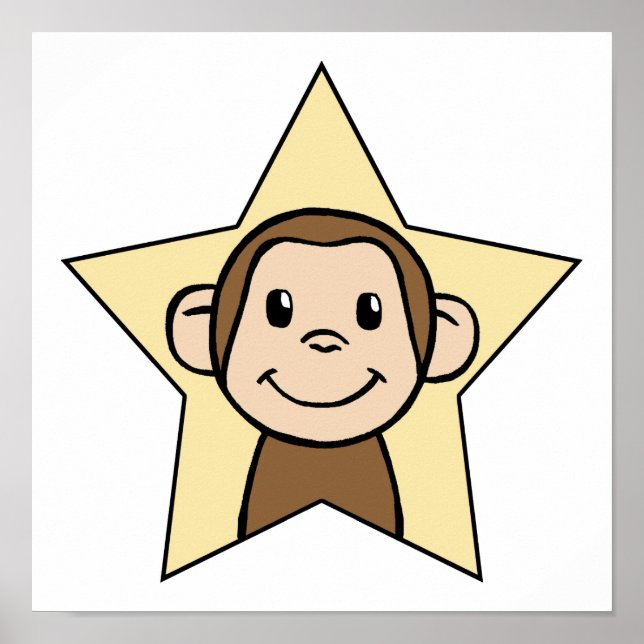 Cute Cartoon Clip Art Monkey with Grin Smile Star Poster (Front)