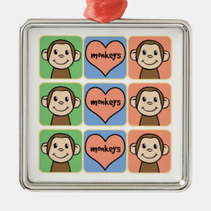 Cute Cartoon Clip Art Monkeys with Heart Love Metal Tree Decoration