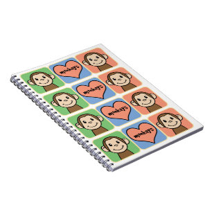 Cute Cartoon Clip Art Monkeys with Heart Love Notebook