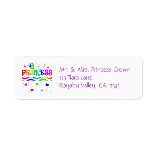 Cute Cartoon Clip Art Rainbow Princess Tiara Return Address Label